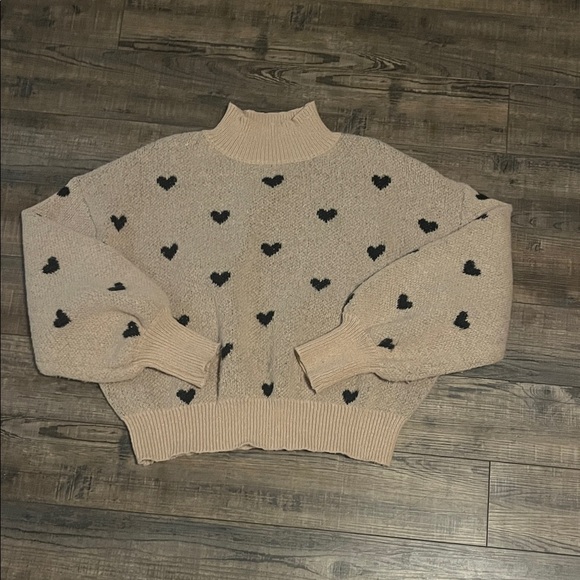 Target Sweaters - Target Beige Sweater with Black Heart Patterns